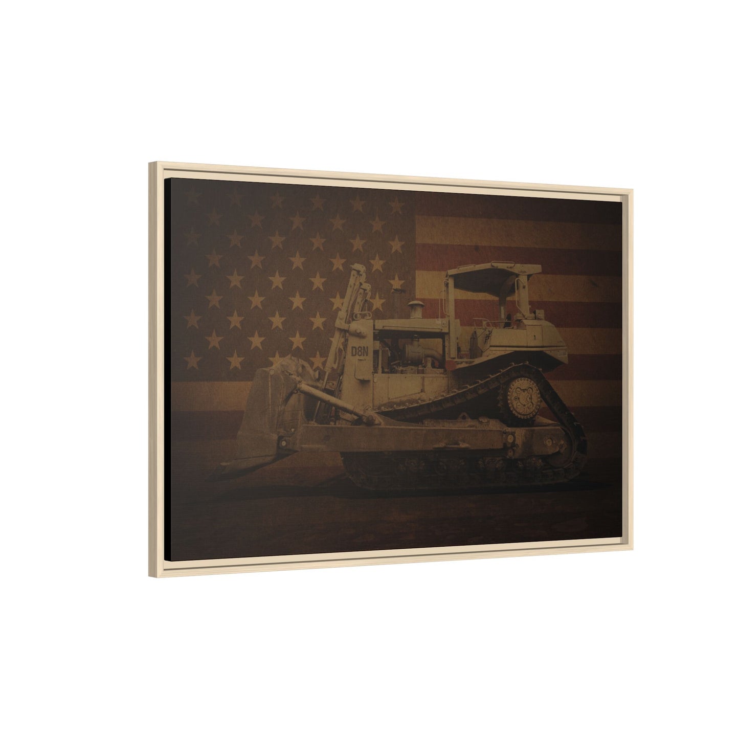 Patriotic D8N Classic Dozer | Framed Wall Art on Stretched Canvas