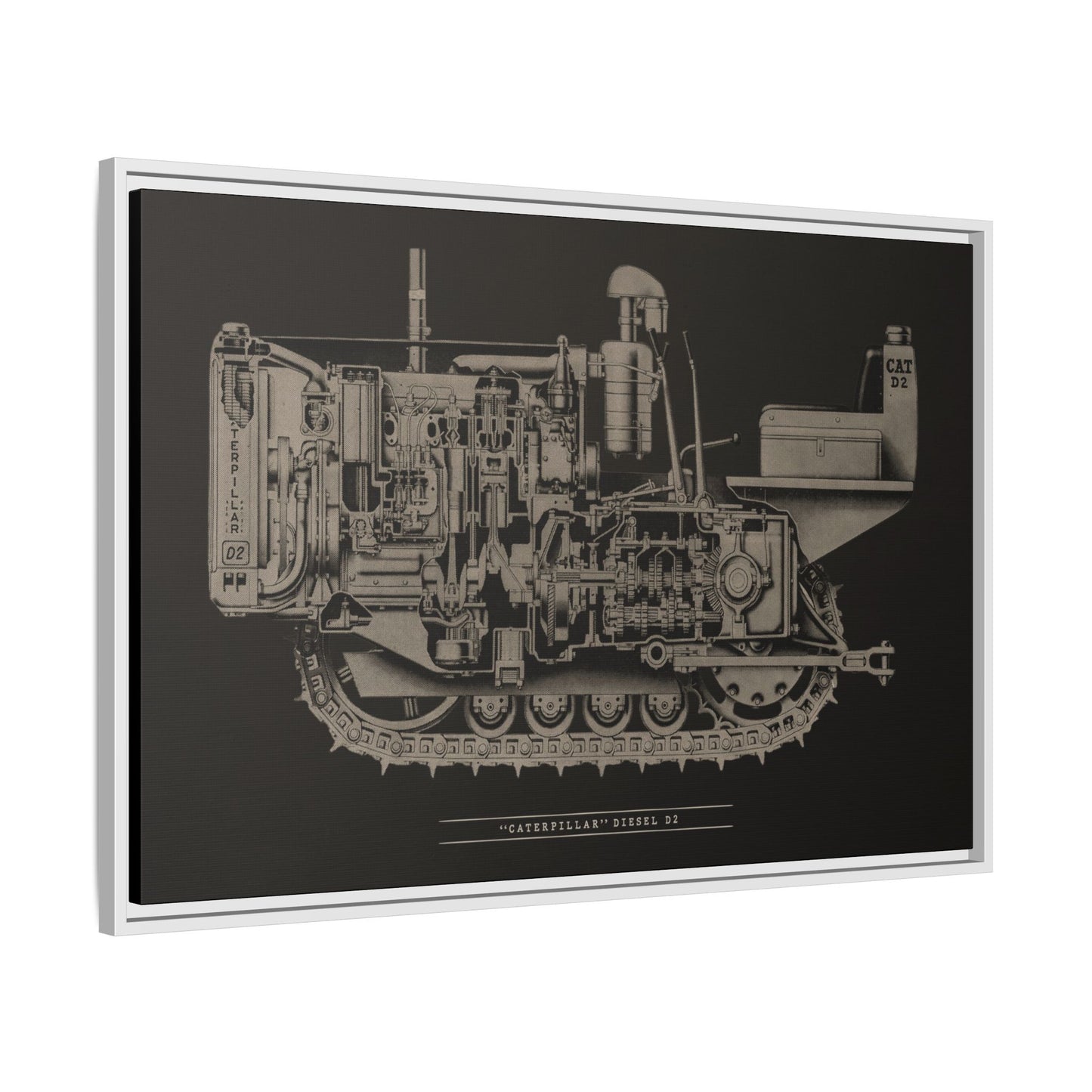 Vintage Caterpillar D2 Cutaway Drawing | Framed Wall Art on Stretched Canvas