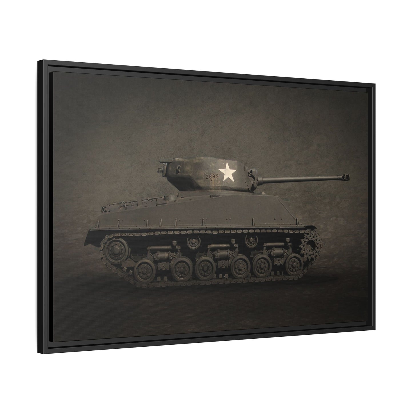 Vintage WWII  Sherman Tank, Single Star, Photo Wall Art on Framed Canvas
