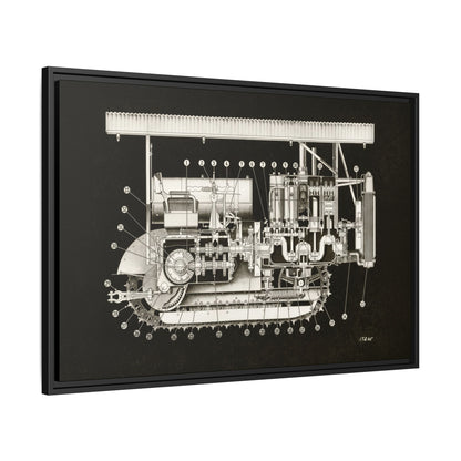Vintage Engine Crawler Cutaway Engineering Drawing on Matte Canvas Framed | Industrial Wall Art
