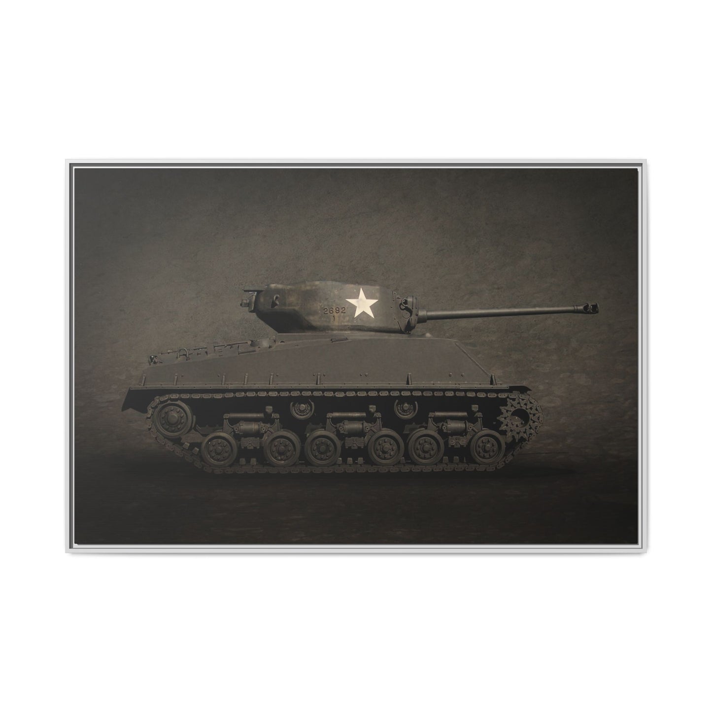 Vintage WWII  Sherman Tank, Single Star, Photo Wall Art on Framed Canvas
