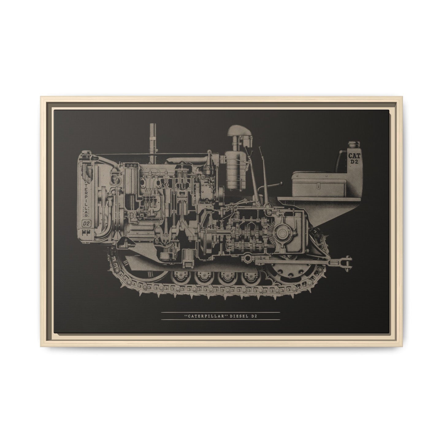 Vintage Caterpillar D2 Cutaway Drawing | Framed Wall Art on Stretched Canvas