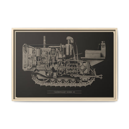 Vintage Caterpillar D2 Cutaway Drawing | Framed Wall Art on Stretched Canvas