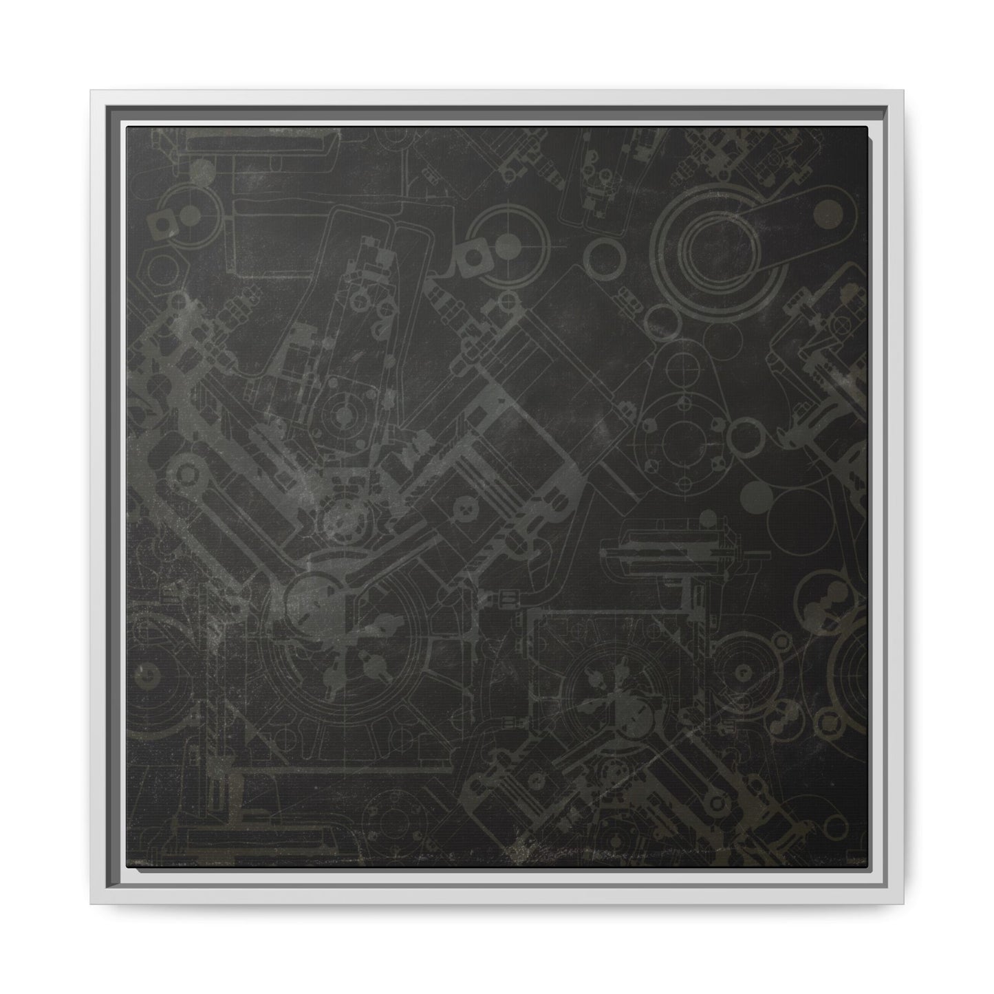 Engine Schematic Drawing Front View - Industrial Art - Framed on Canvas