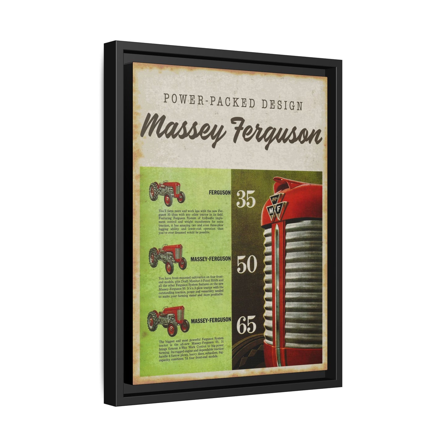 Vintage Massey Ferguson Tractor Advertisement Wall Art Print on Framed Canvas