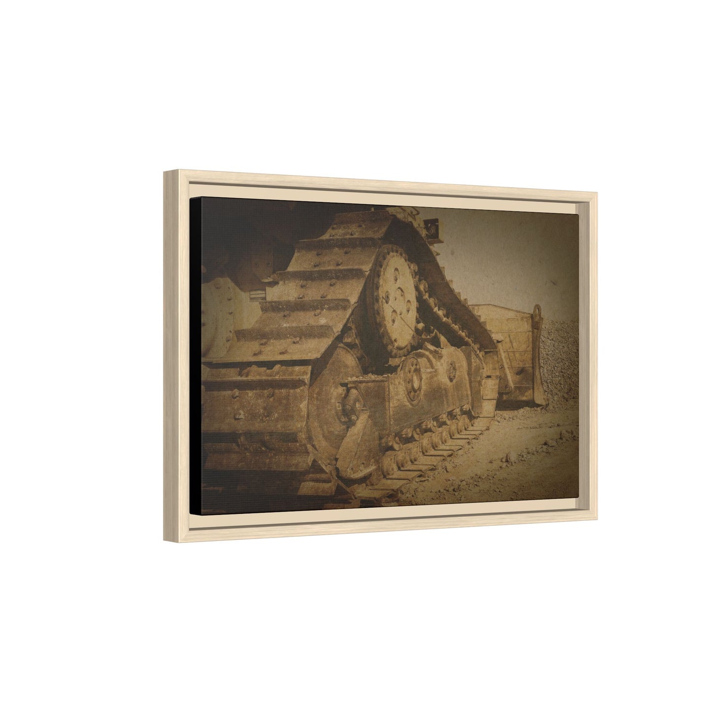 Dozer Tracks Pushing Stone | Framed Wall Art on Stretched Canvas