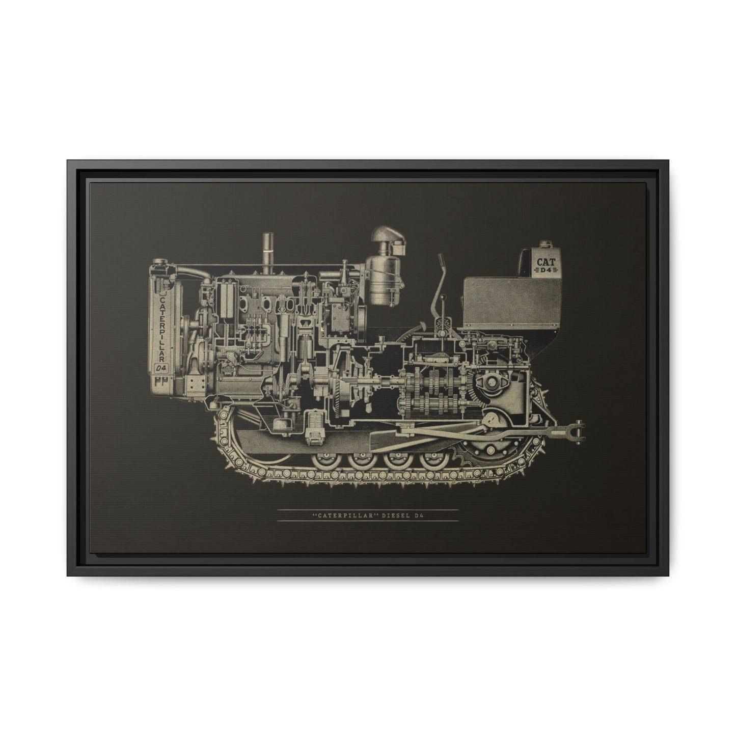 Vintage D4Tractor Crawler Cutaway Drawing | Framed Wall Art on Canvas