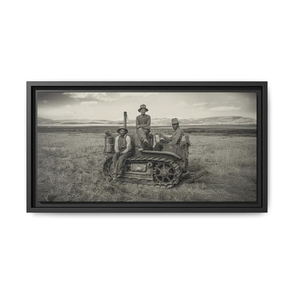 Three Men and a Tractor | Vintage Crawler in Field | Framed Wall Art on Canvas