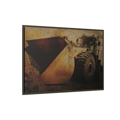 Front Loader Bucket Action | Gold |  Framed Wall art on Stretched Canvas