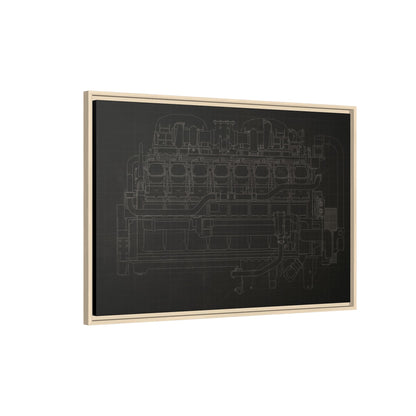 Engine Side View Schematic Drawing Framed Wall Art on Matte Canvas