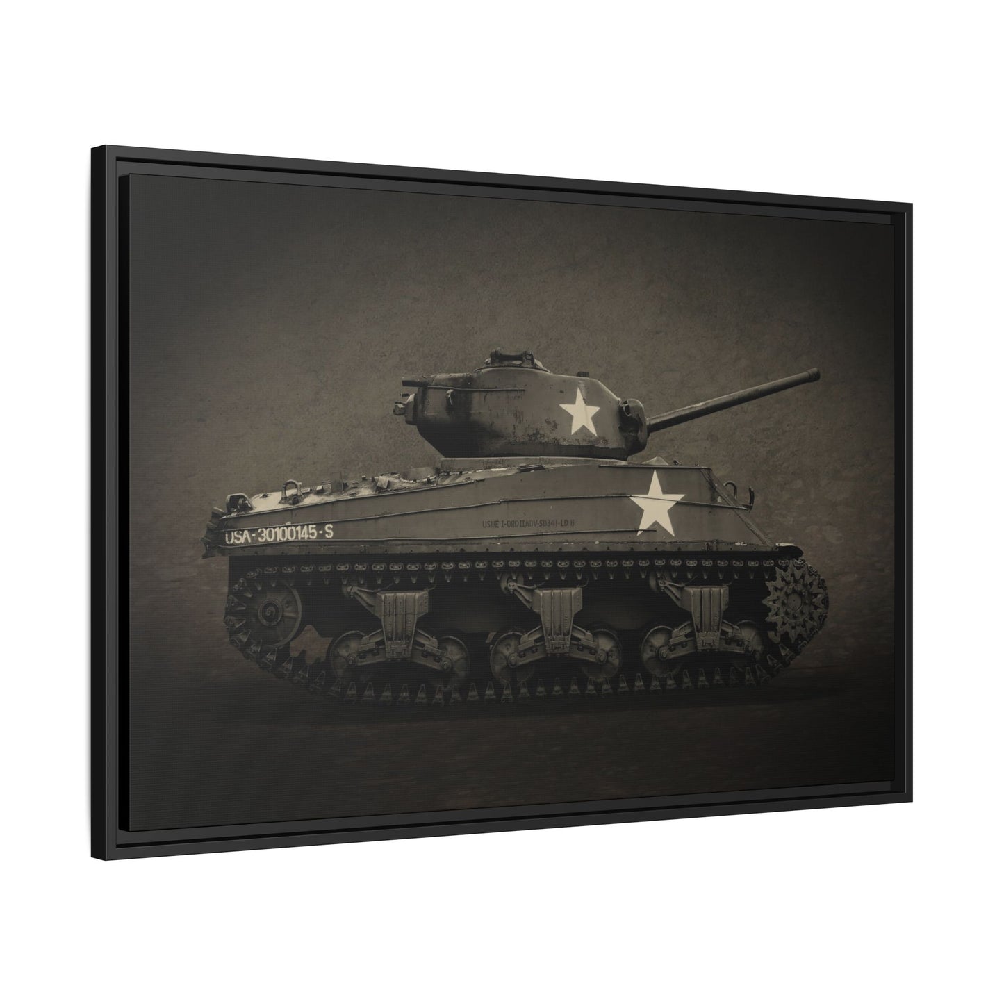 Vintage WWII  Sherman Tank, Double Star, Photo Wall Art on Framed Canvas