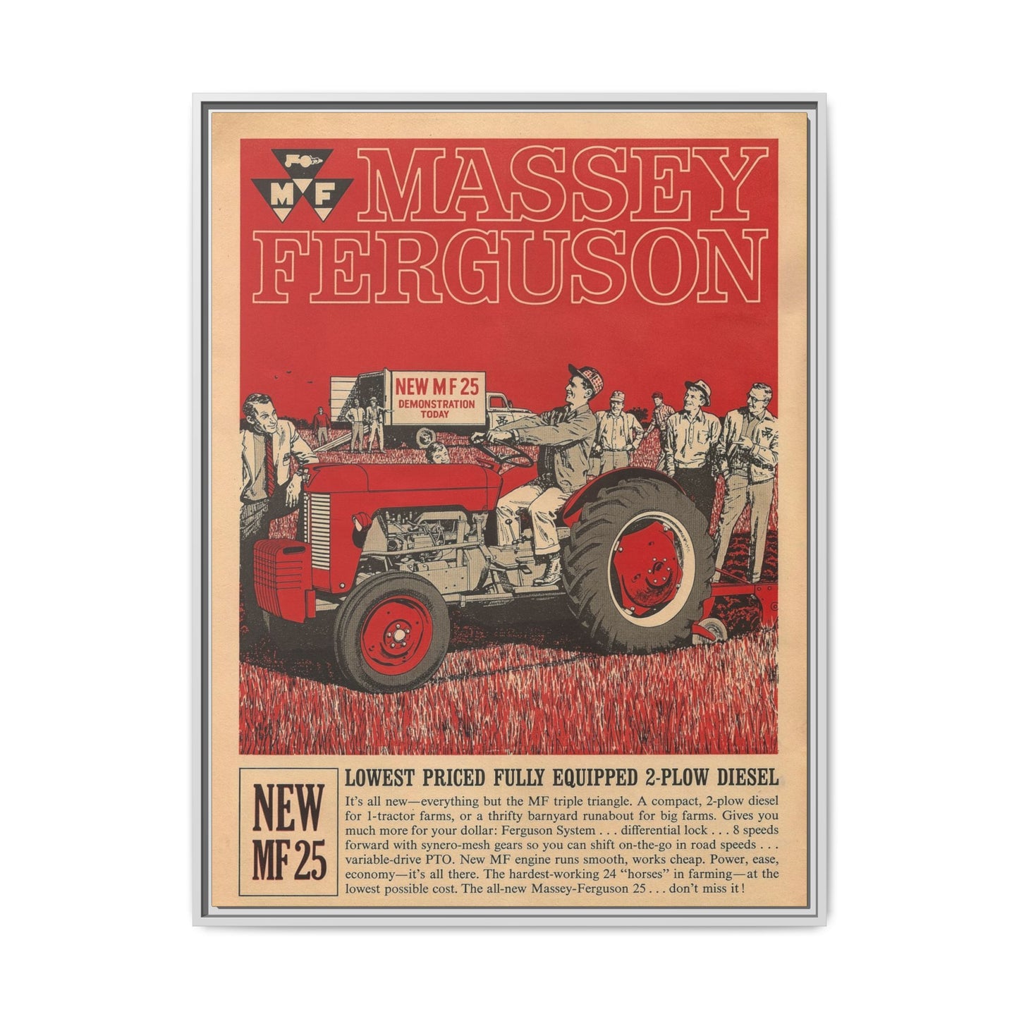 Massey 25 Demonstration Day Vintage Dealer Sign, Framed Wall Art on Canvas