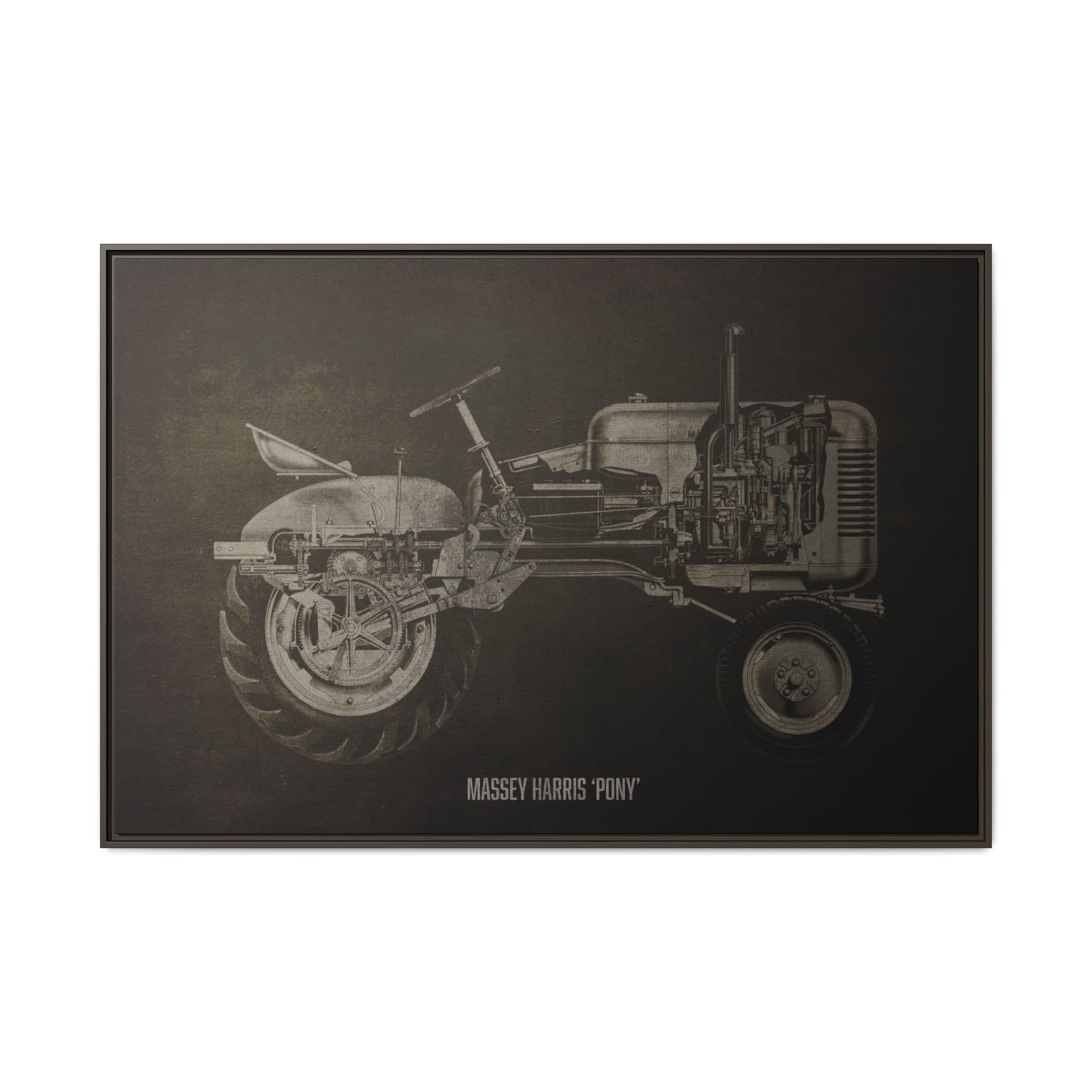 Vintage Massey Harris Pony Cutaway Drawing | Framed Wall Art on Stretched Canvas | Industrial Artwork