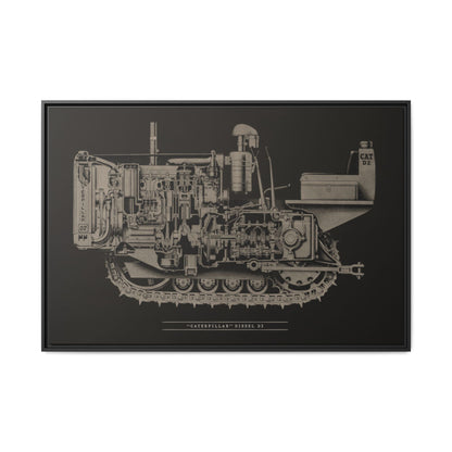 Vintage Caterpillar D2 Cutaway Drawing | Framed Wall Art on Stretched Canvas