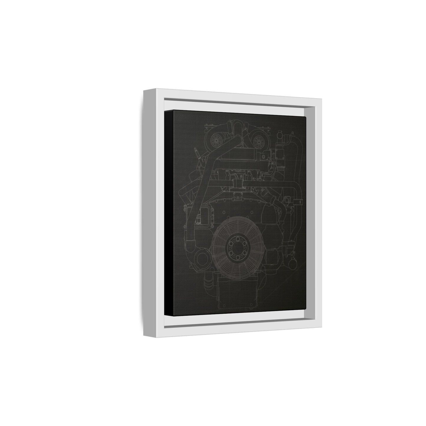 Machine Schematic Engine Drawing Front View Framed Wall Art on Stretched Canvas