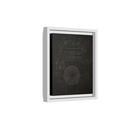 Machine Schematic Engine Drawing Front View Framed Wall Art on Stretched Canvas