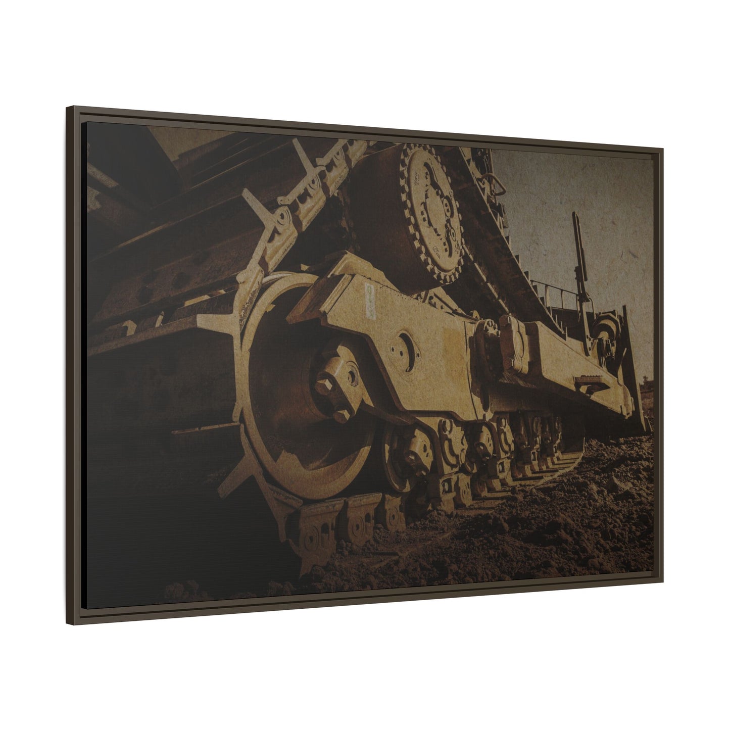 D8 Dramatic Dozer Track | Gold |  Framed Wall art on Stretched Canvas