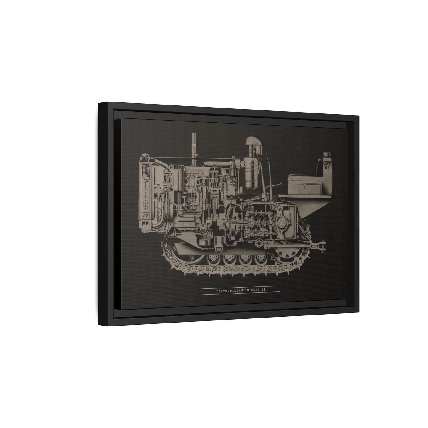 Vintage Caterpillar D2 Cutaway Drawing | Framed Wall Art on Stretched Canvas