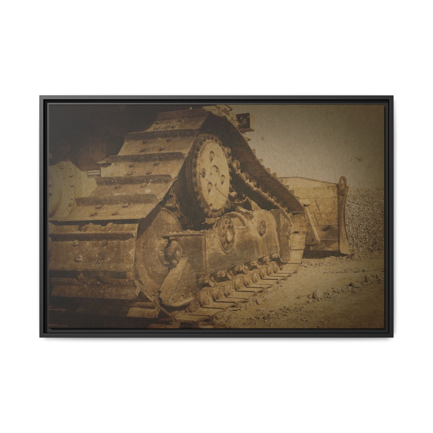 Dozer Tracks Pushing Stone | Framed Wall Art on Stretched Canvas