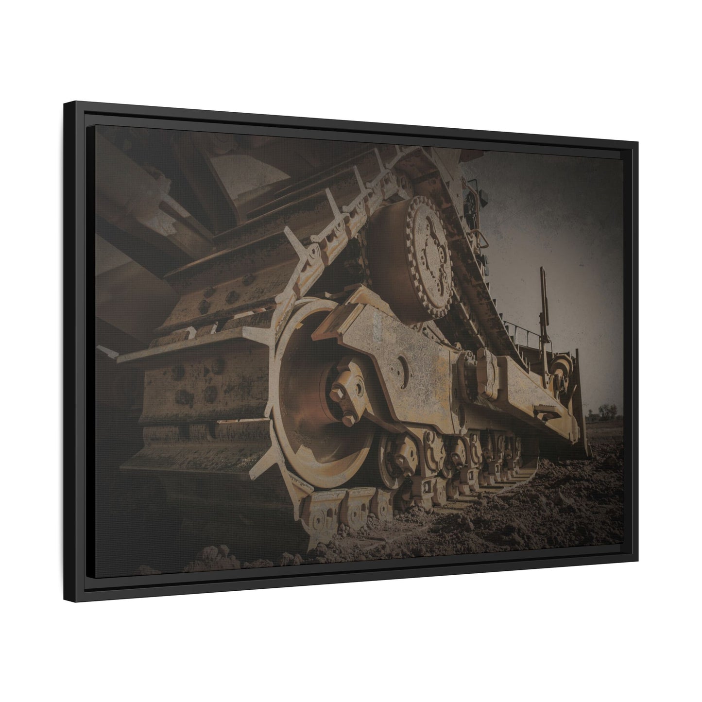 D8 Dramatic Dozer Track | Dark Gray |  Framed Wall art on Stretched Canvas