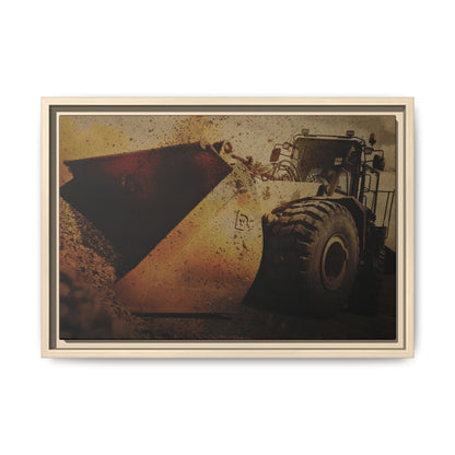 Front Loader Bucket Action | Gold |  Framed Wall art on Stretched Canvas