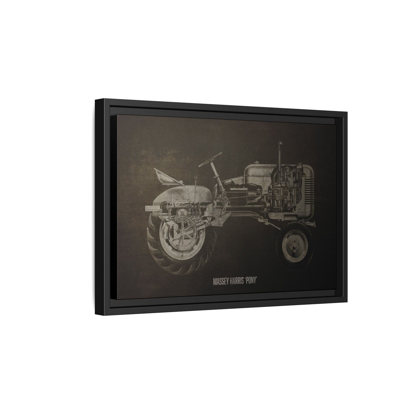 Vintage Massey Harris Pony Cutaway Drawing | Framed Wall Art on Stretched Canvas | Industrial Artwork