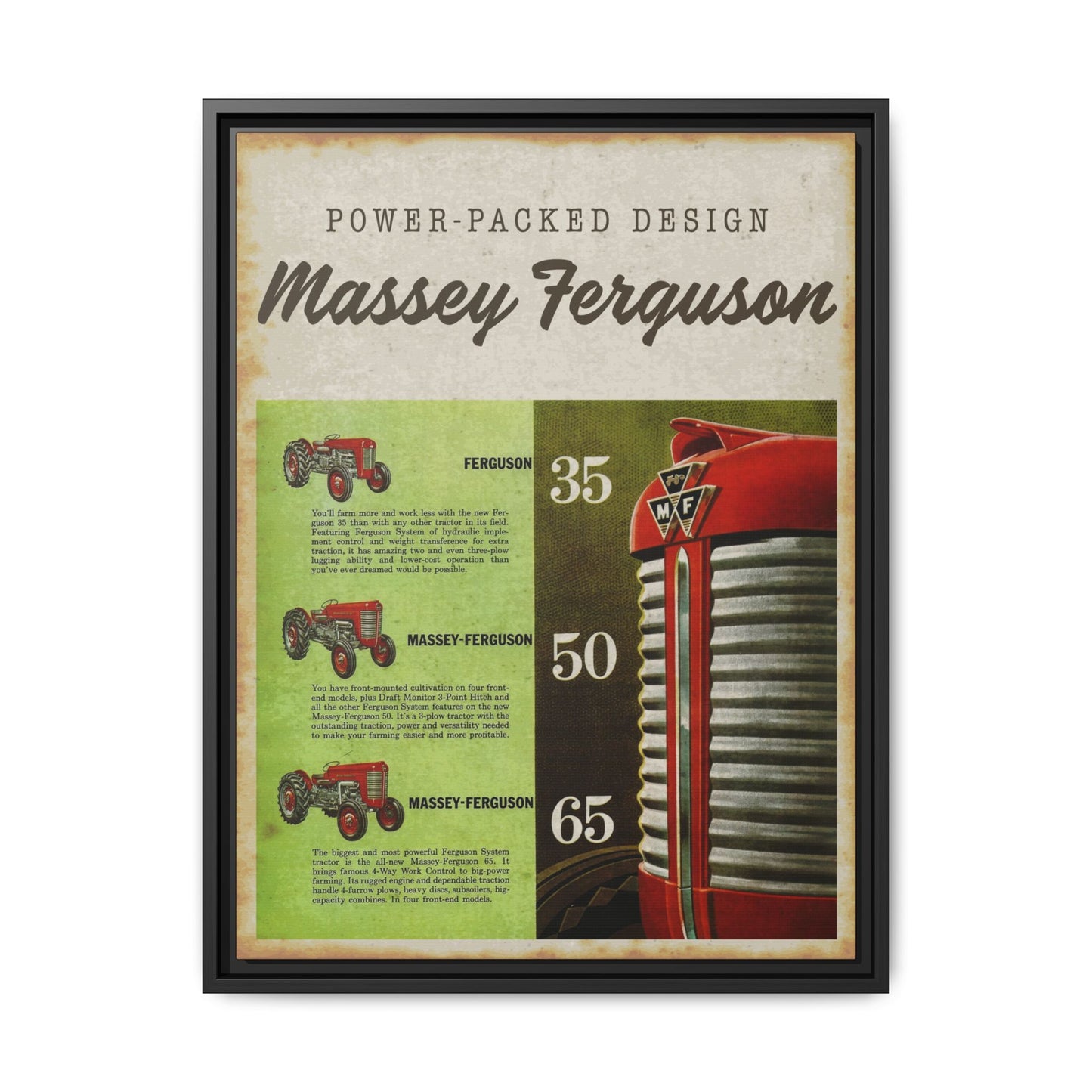 Vintage Massey Ferguson Tractor Advertisement Wall Art Print on Framed Canvas