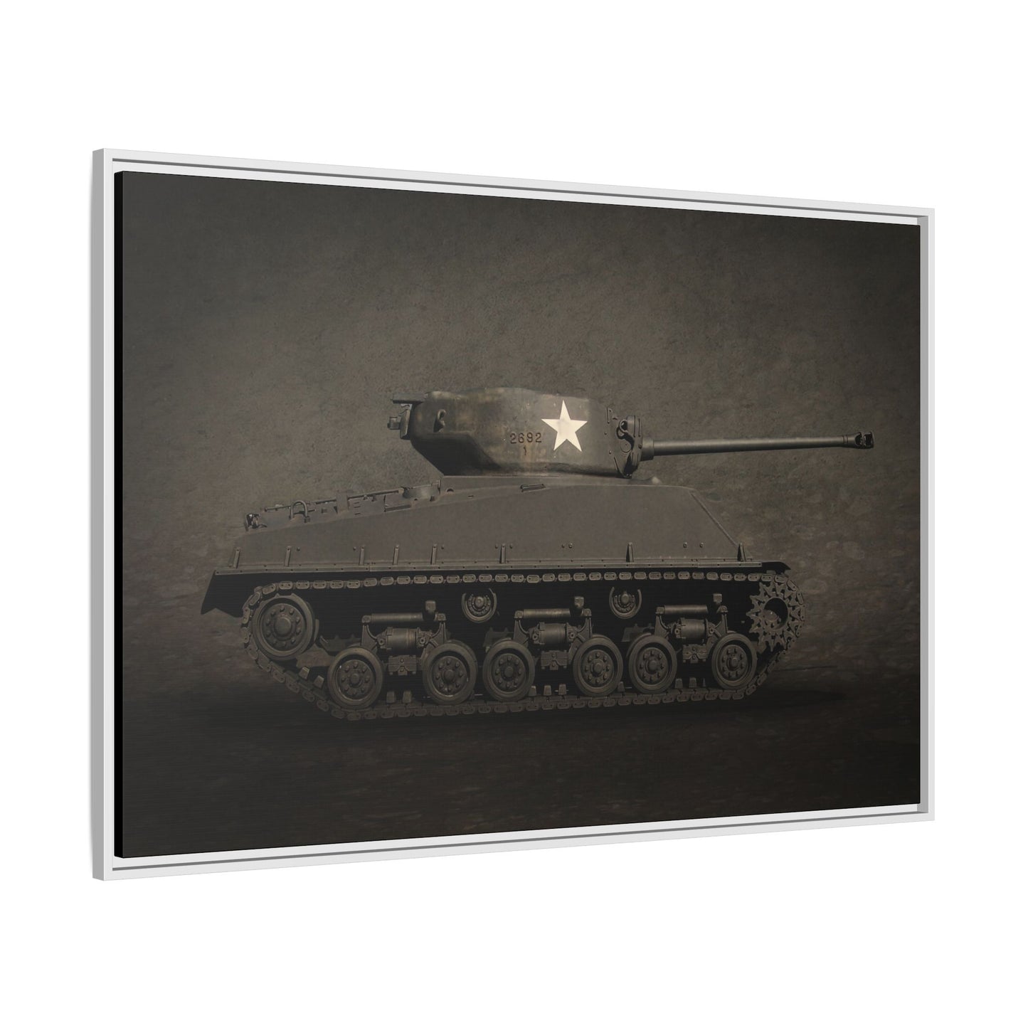 Vintage WWII  Sherman Tank, Single Star, Photo Wall Art on Framed Canvas