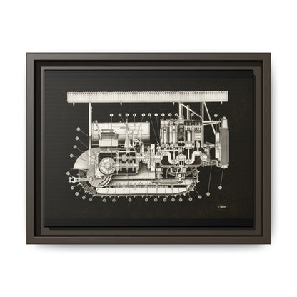 Vintage Engine Crawler Cutaway Engineering Drawing on Matte Canvas Framed | Industrial Wall Art