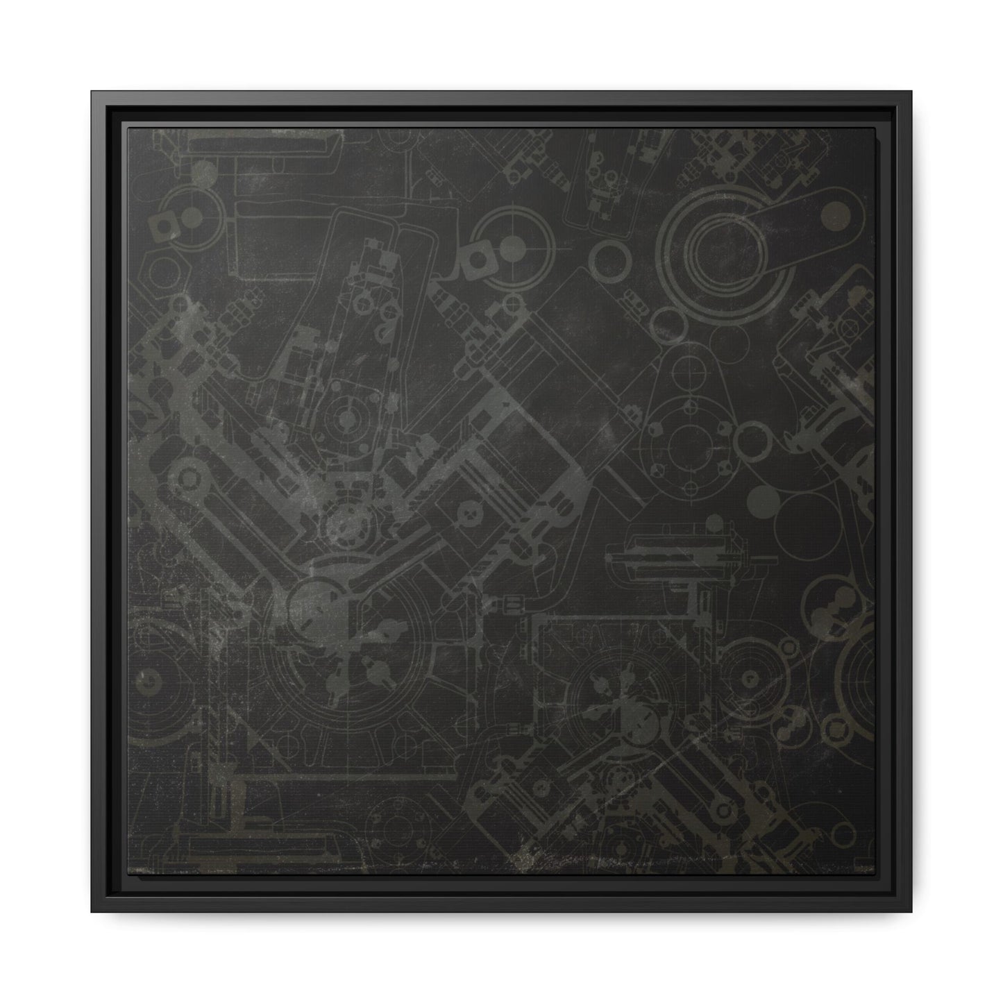 Engine Schematic Drawing Front View - Industrial Art - Framed on Canvas