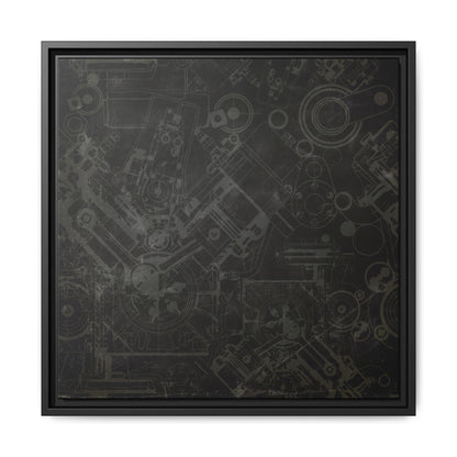 Engine Schematic Drawing Front View - Industrial Art - Framed on Canvas
