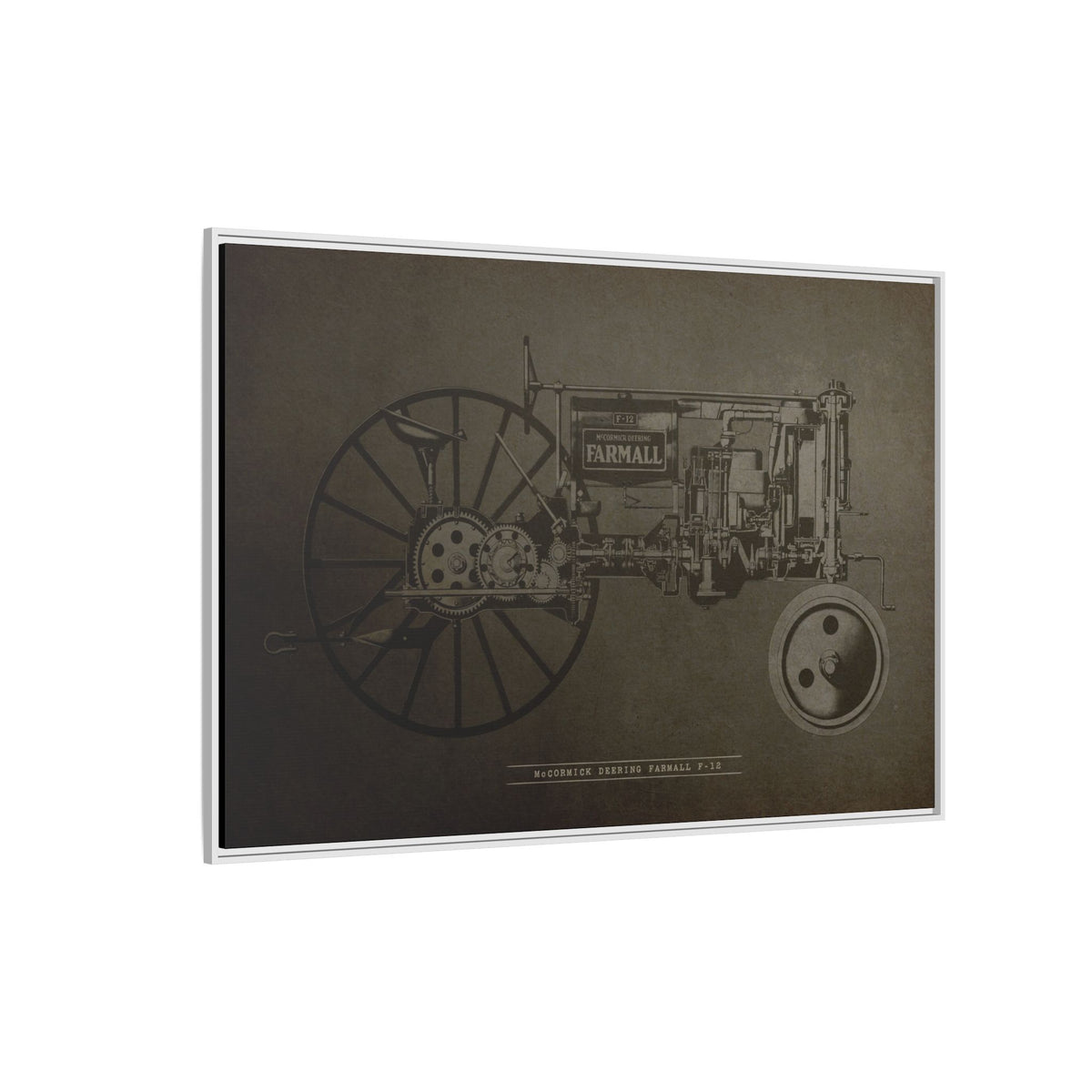 Vintage Farmall F-12 Mechanical Drawing | Framed Wall Art on Canvas