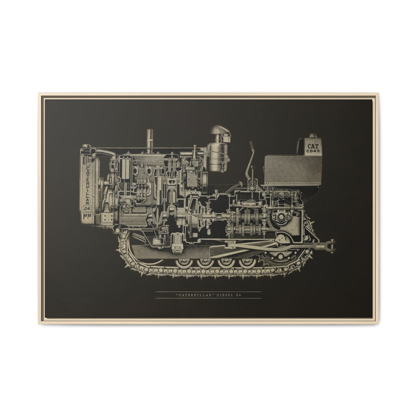 Vintage D4Tractor Crawler Cutaway Drawing | Framed Wall Art on Canvas