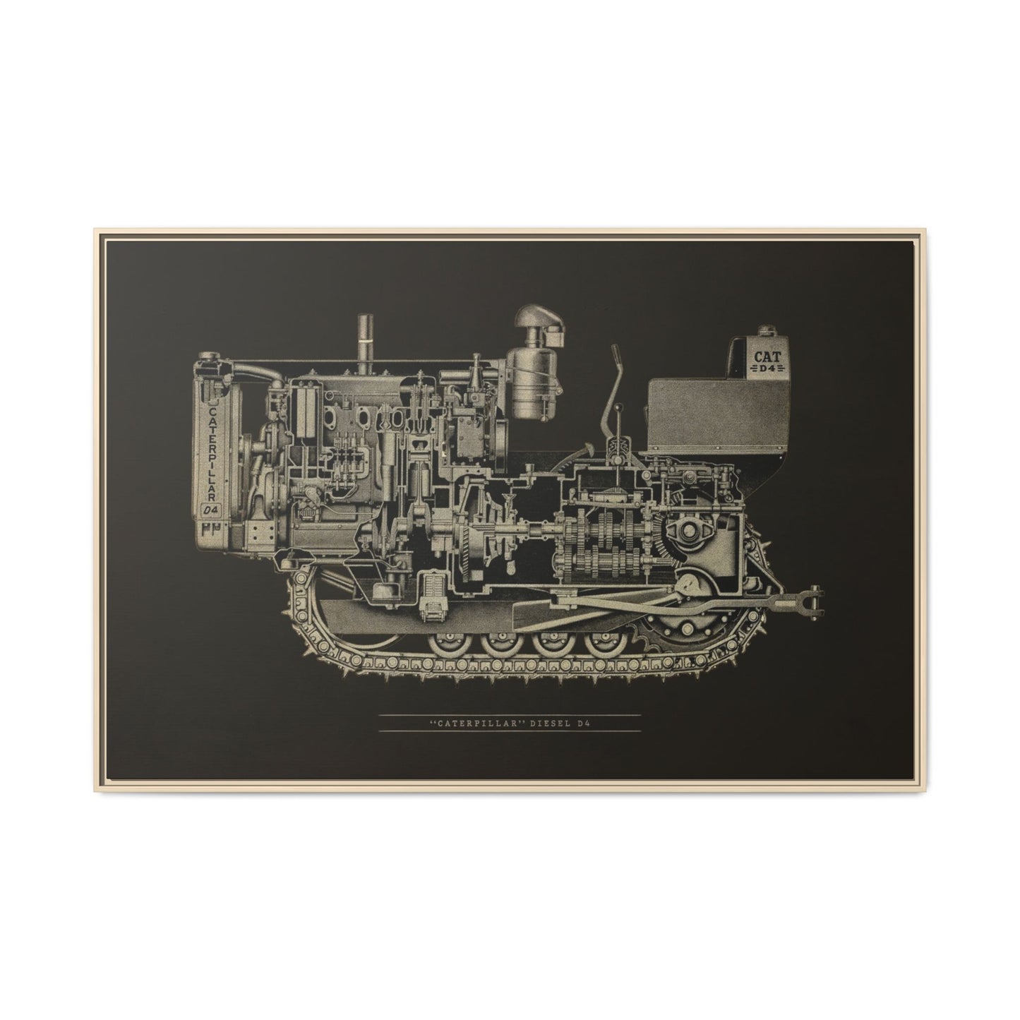 Vintage D4Tractor Crawler Cutaway Drawing | Framed Wall Art on Canvas
