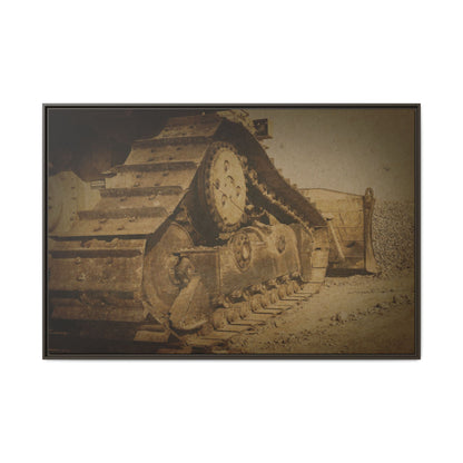 Dozer Tracks Pushing Stone | Framed Wall Art on Stretched Canvas