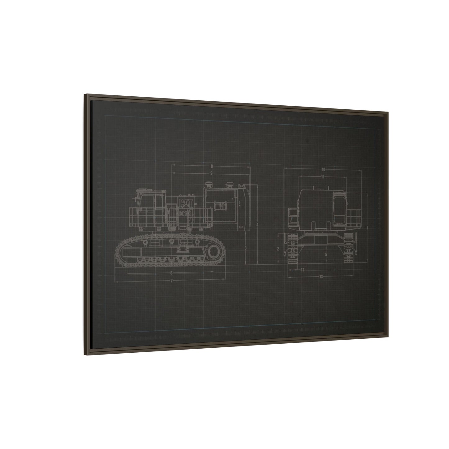 601 Excavator Drawing, Framed Wall Art on Canvas