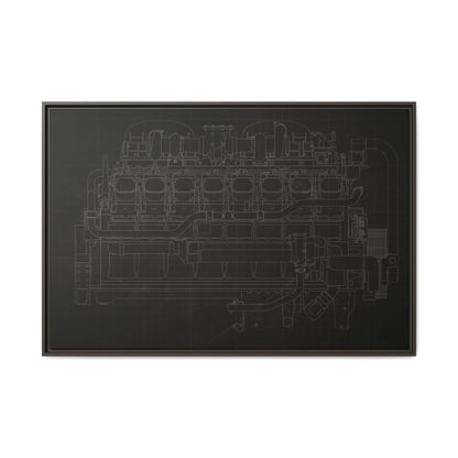 Engine Side View Schematic Drawing Framed Wall Art on Matte Canvas
