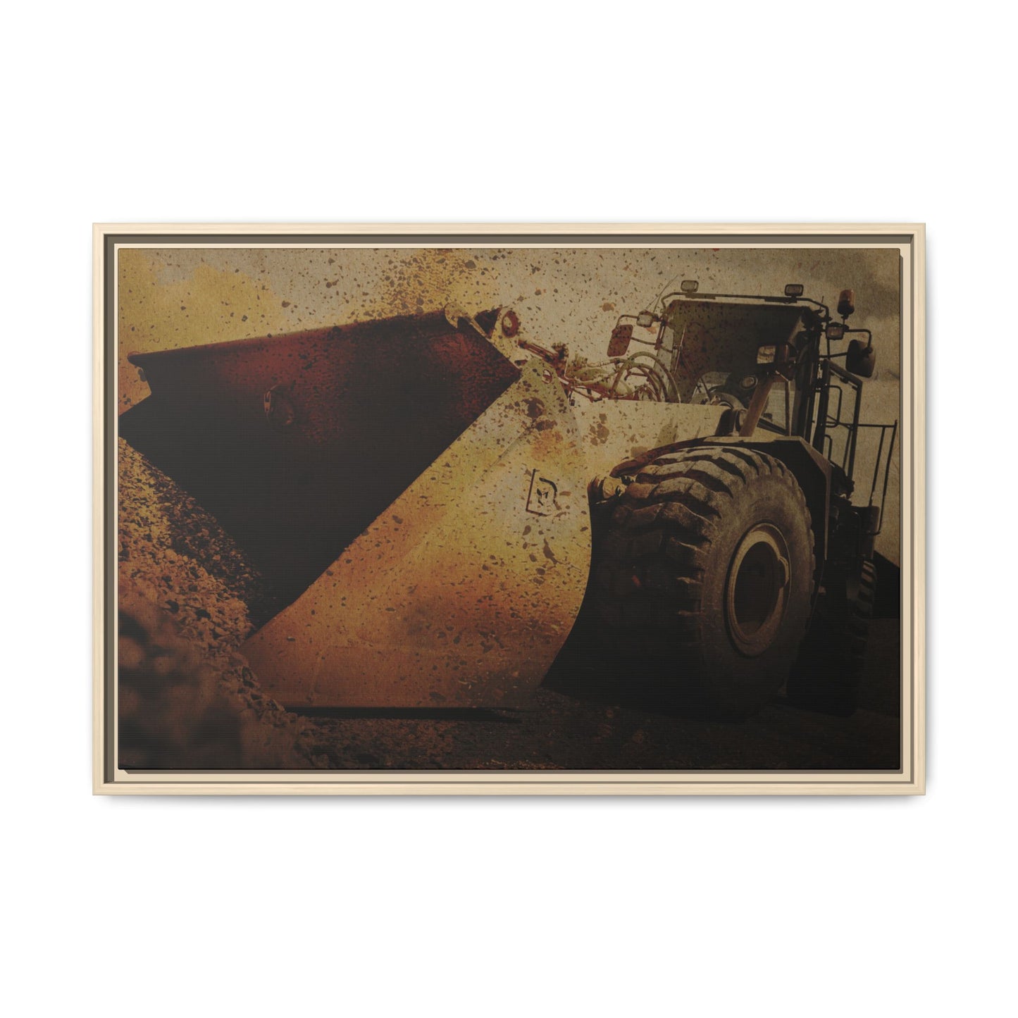 Front Loader Bucket Action | Gold |  Framed Wall art on Stretched Canvas