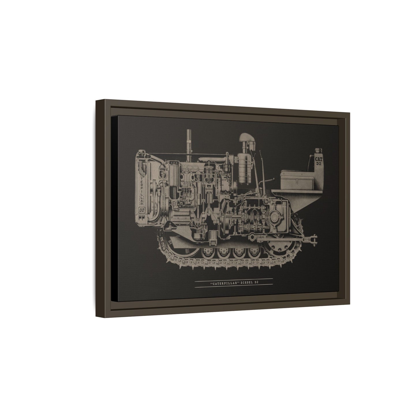Vintage Caterpillar D2 Cutaway Drawing | Framed Wall Art on Stretched Canvas