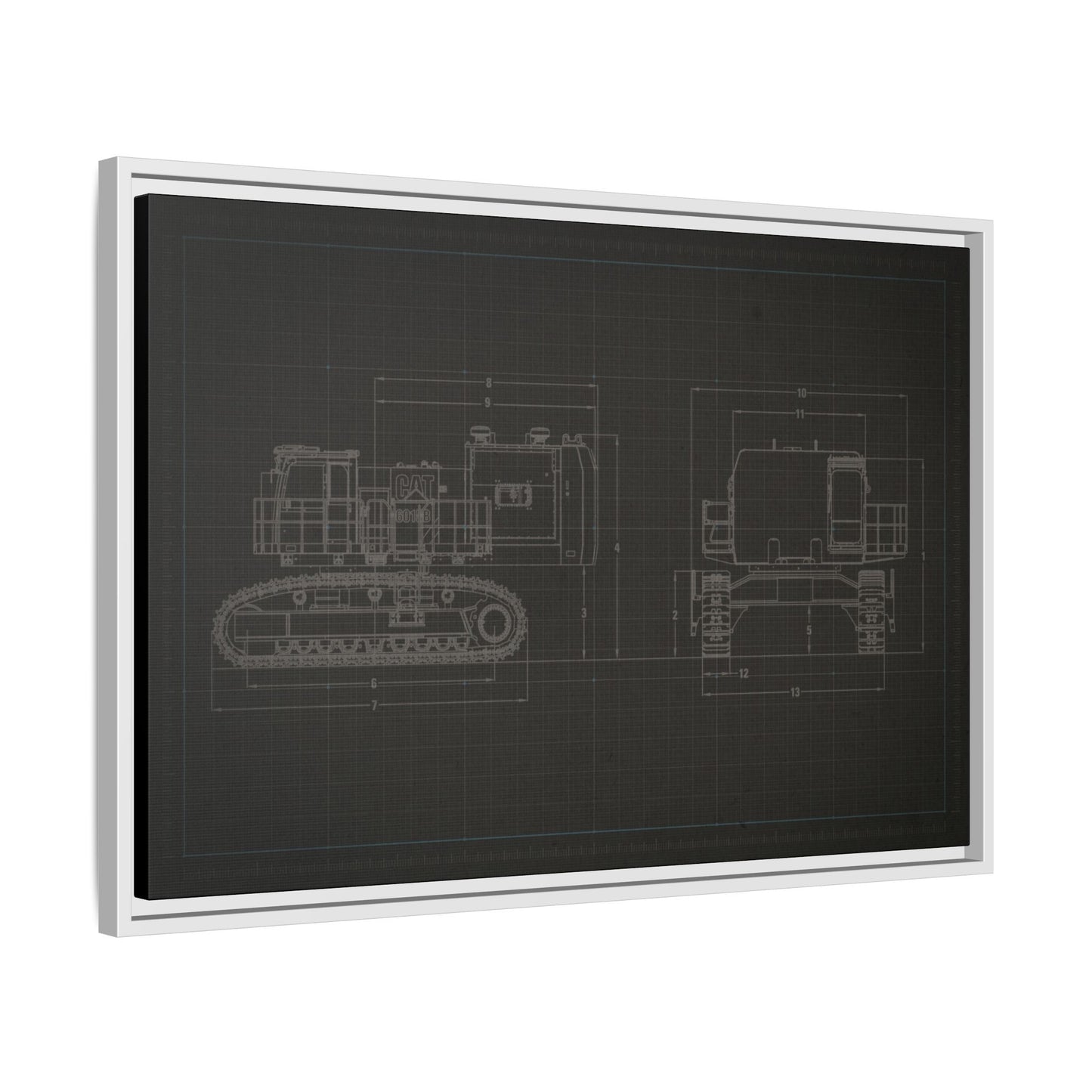 601 Excavator Drawing, Framed Wall Art on Canvas
