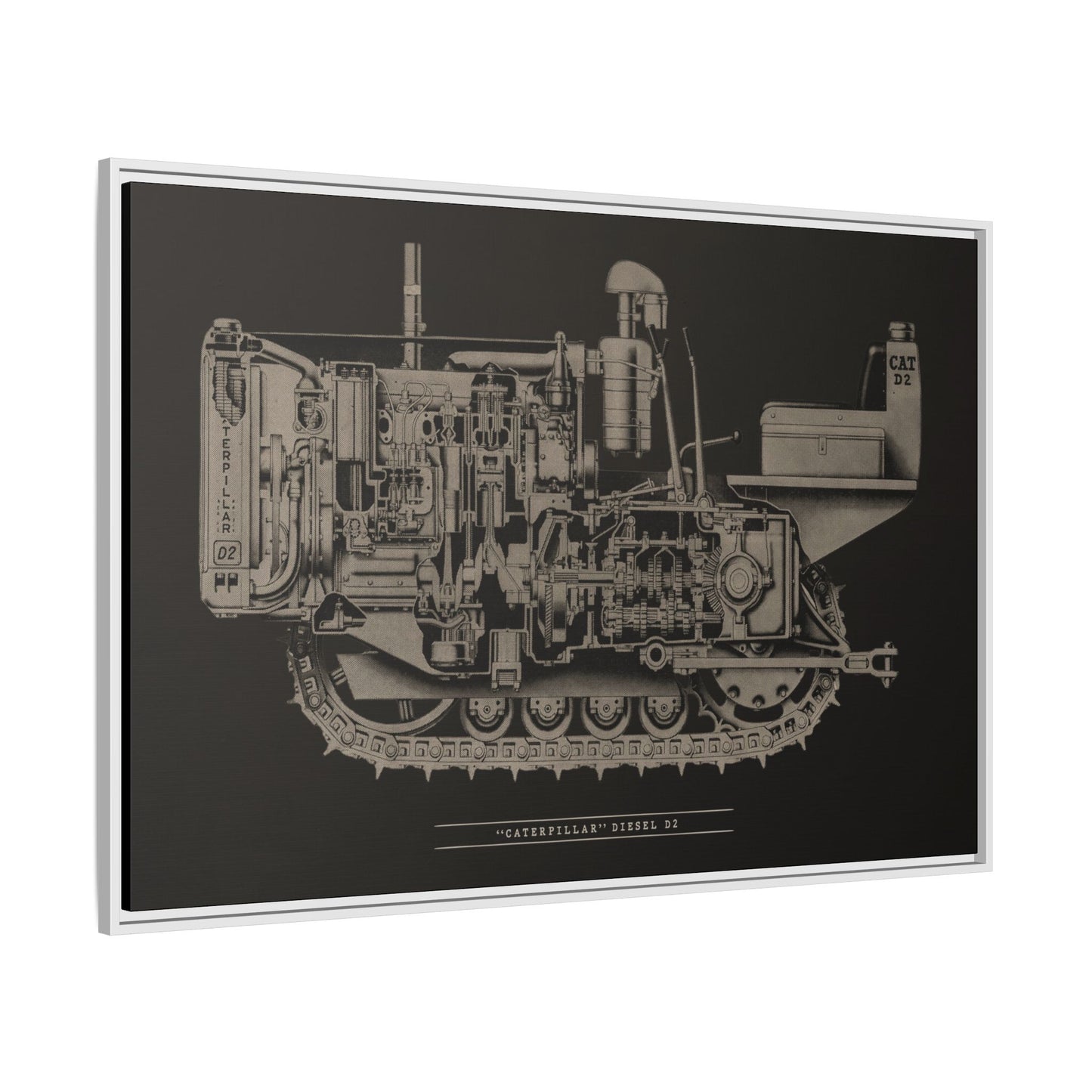 Vintage Caterpillar D2 Cutaway Drawing | Framed Wall Art on Stretched Canvas