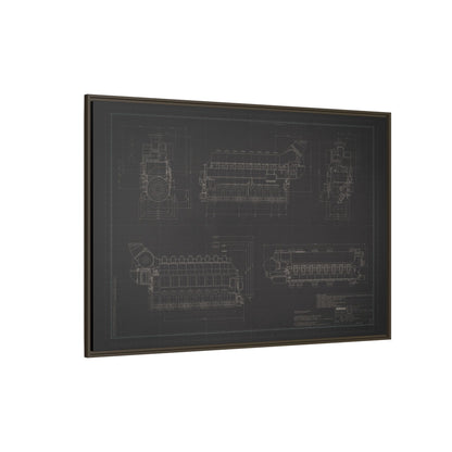 Inline 8 Engine Drawing, Framed Wall Art on Canvas