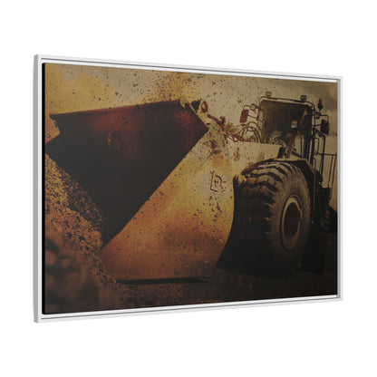 Front Loader Bucket Action | Gold |  Framed Wall art on Stretched Canvas