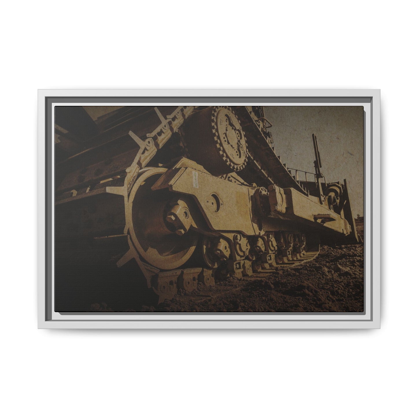 D8 Dramatic Dozer Track | Gold |  Framed Wall art on Stretched Canvas
