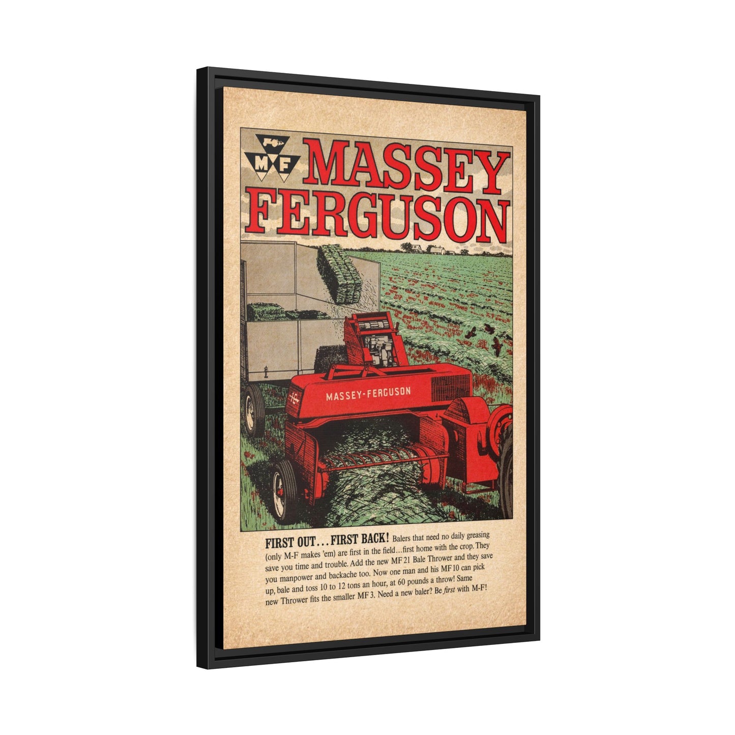 Massey Ferguson Tractor Poster Matte Canvas Framed | Vintage Farm Machinery Print