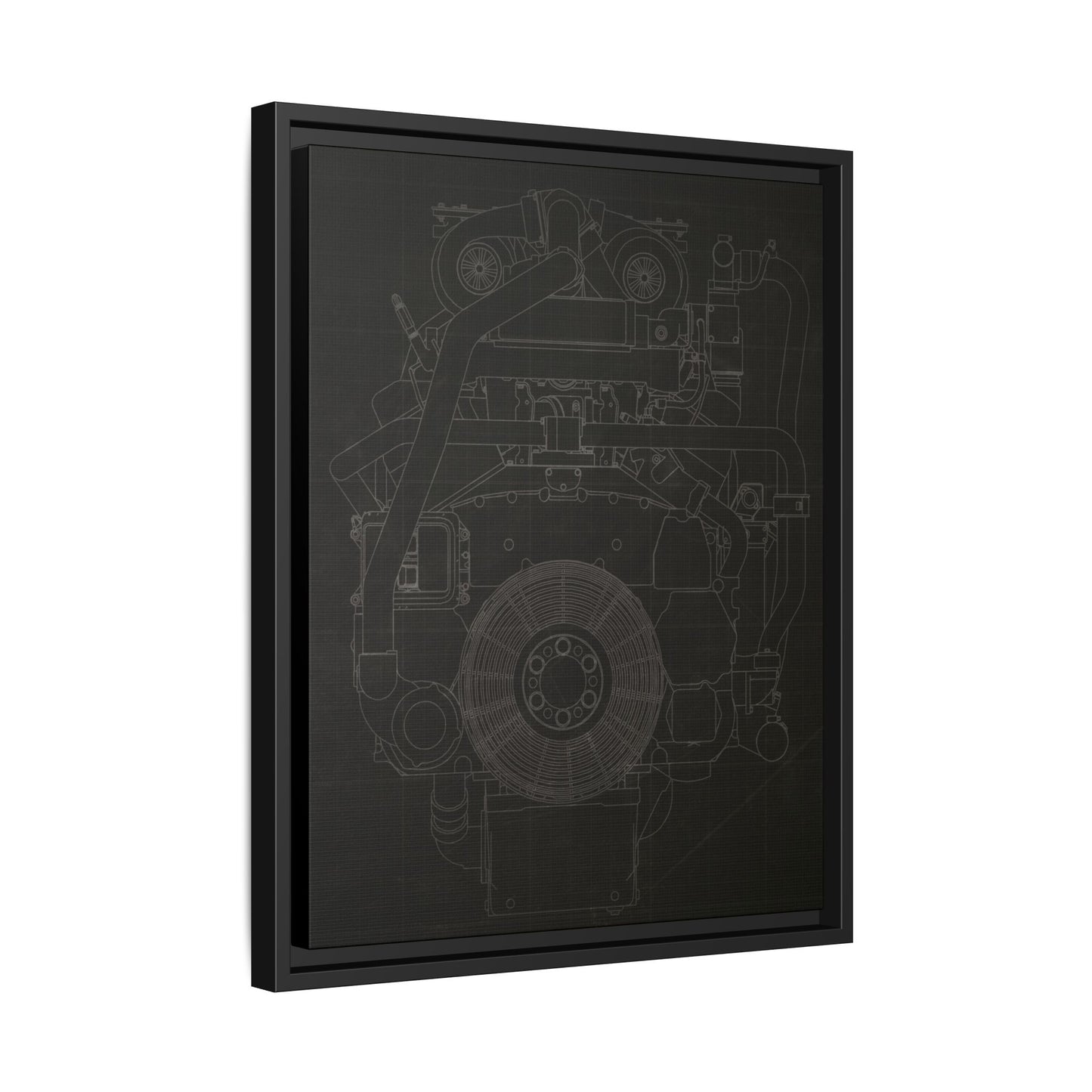 Machine Schematic Engine Drawing Front View Framed Wall Art on Stretched Canvas