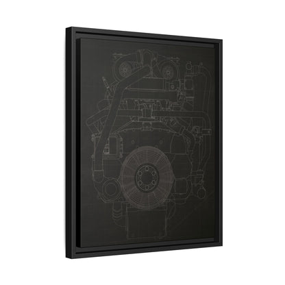 Machine Schematic Engine Drawing Front View Framed Wall Art on Stretched Canvas