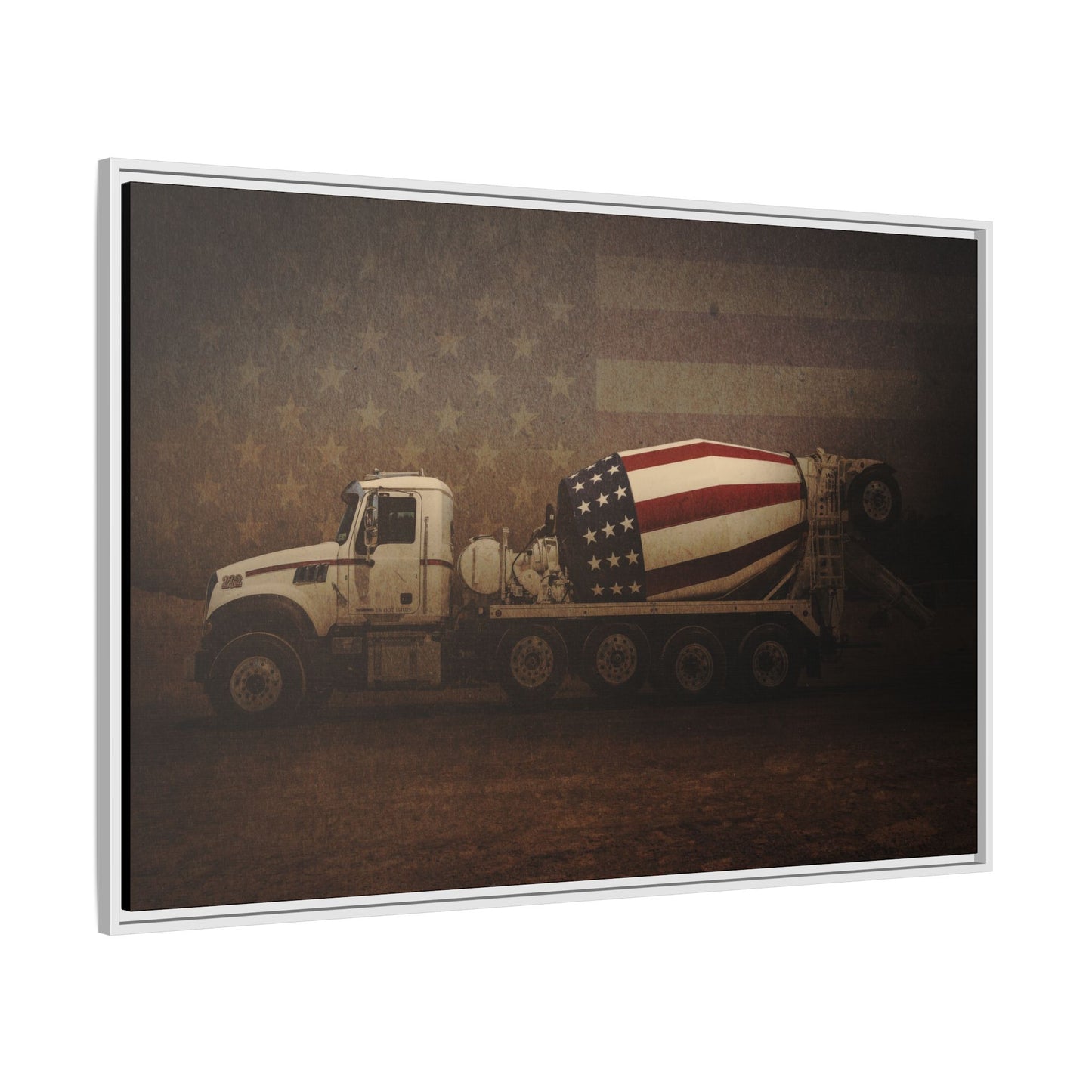 Patriotic Concrete Truck| Framed Wall Art on Stretched Canvas