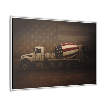 Patriotic Concrete Truck| Framed Wall Art on Stretched Canvas