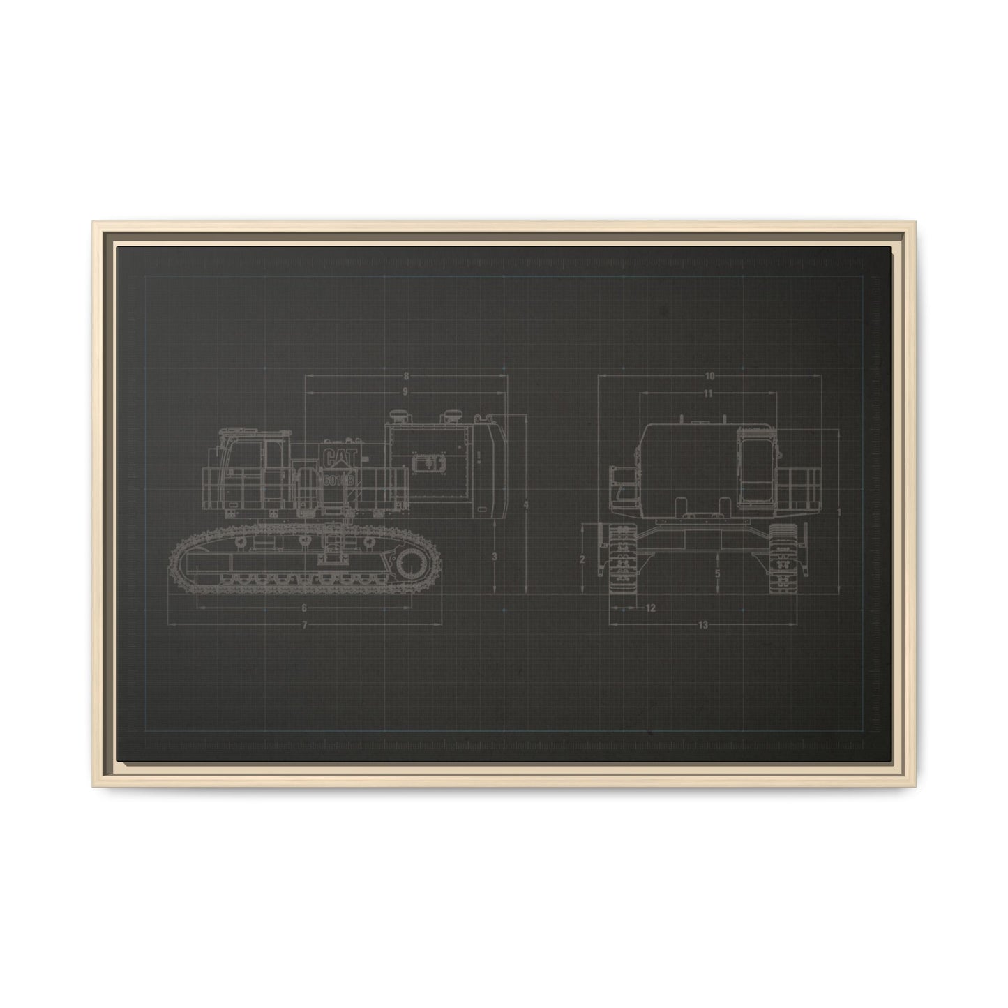 601 Excavator Drawing, Framed Wall Art on Canvas
